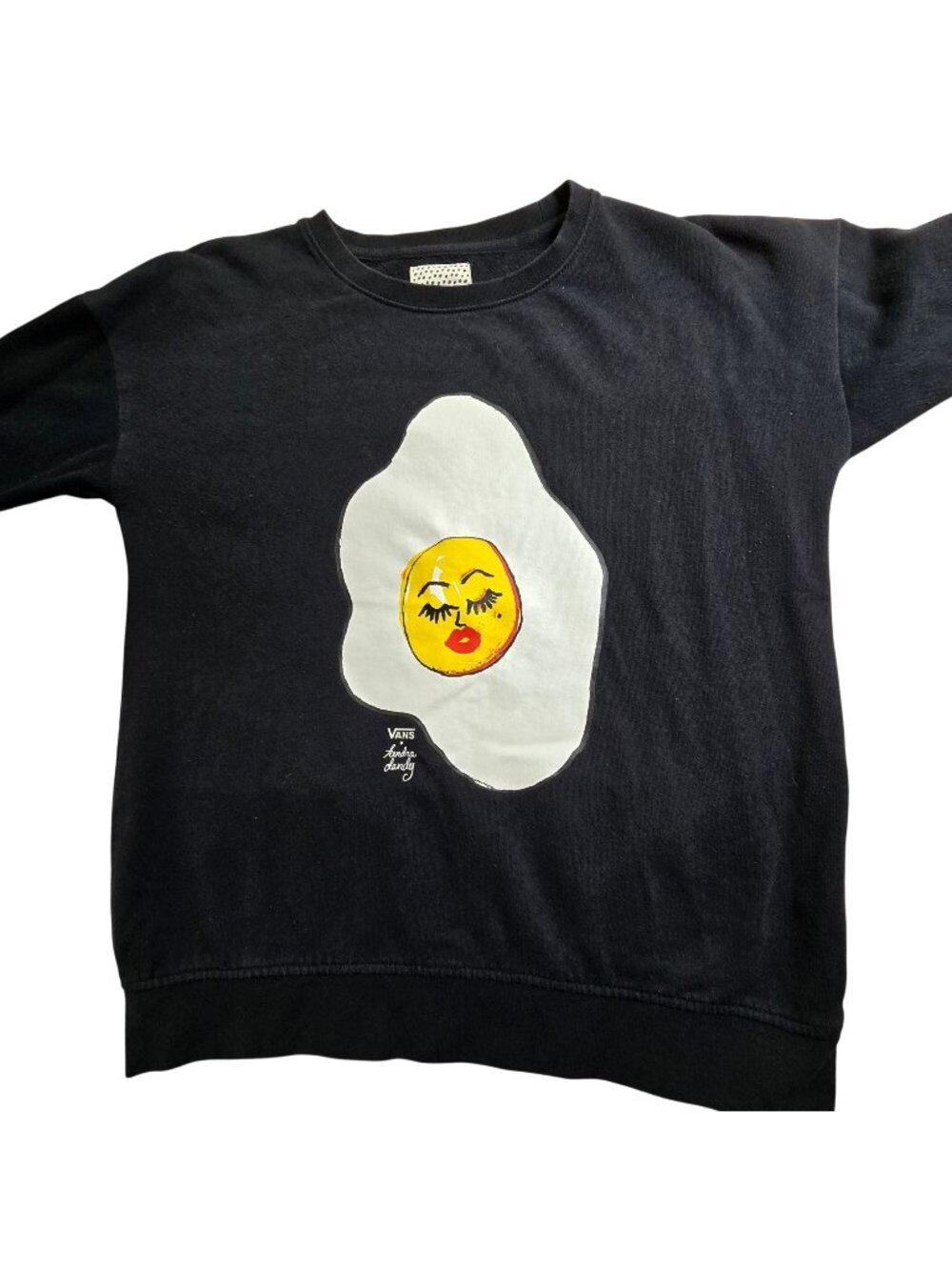 Vans X Kendra Dandy Womens Black Sweatshirt With Egg Face Graphic